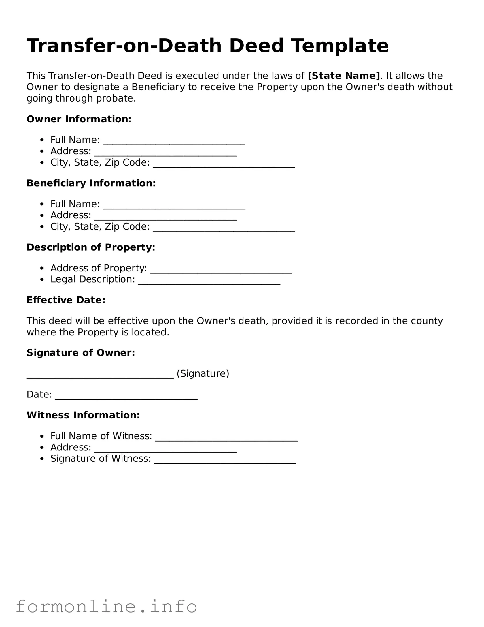 Printable Transfer-on-Death Deed Form