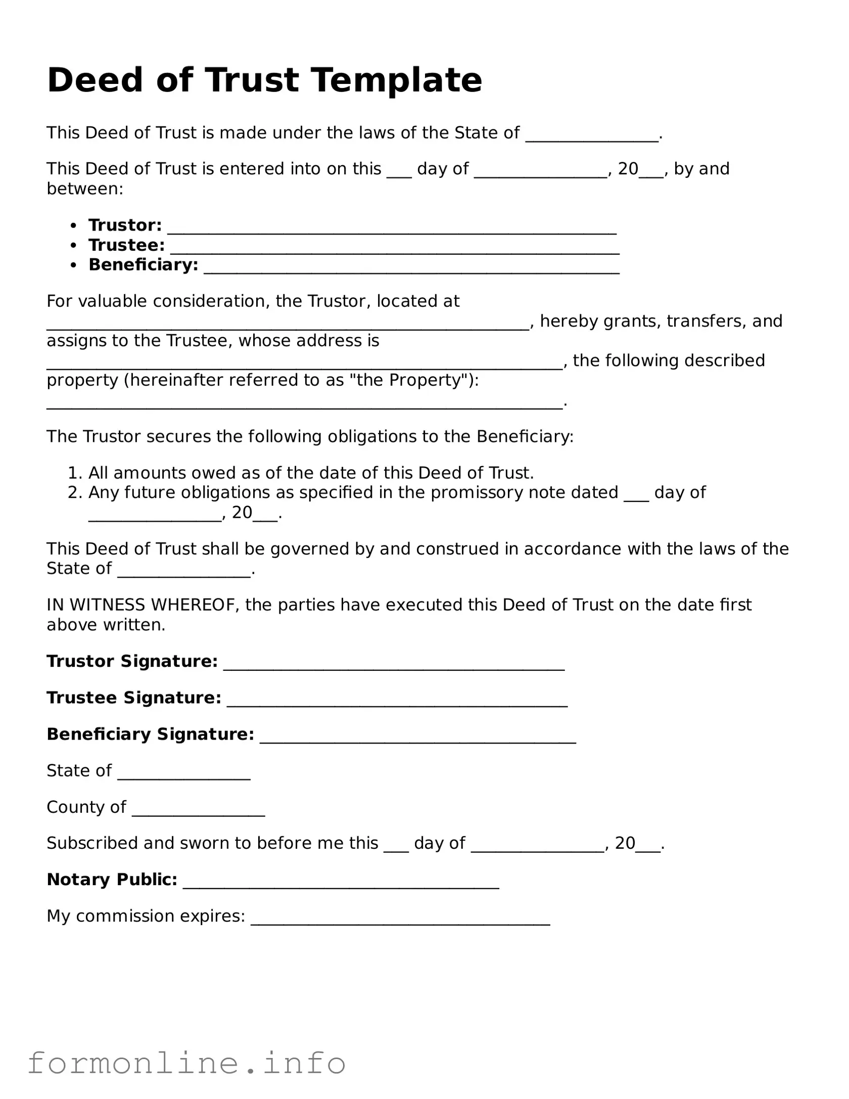 Printable Deed of Trust Form