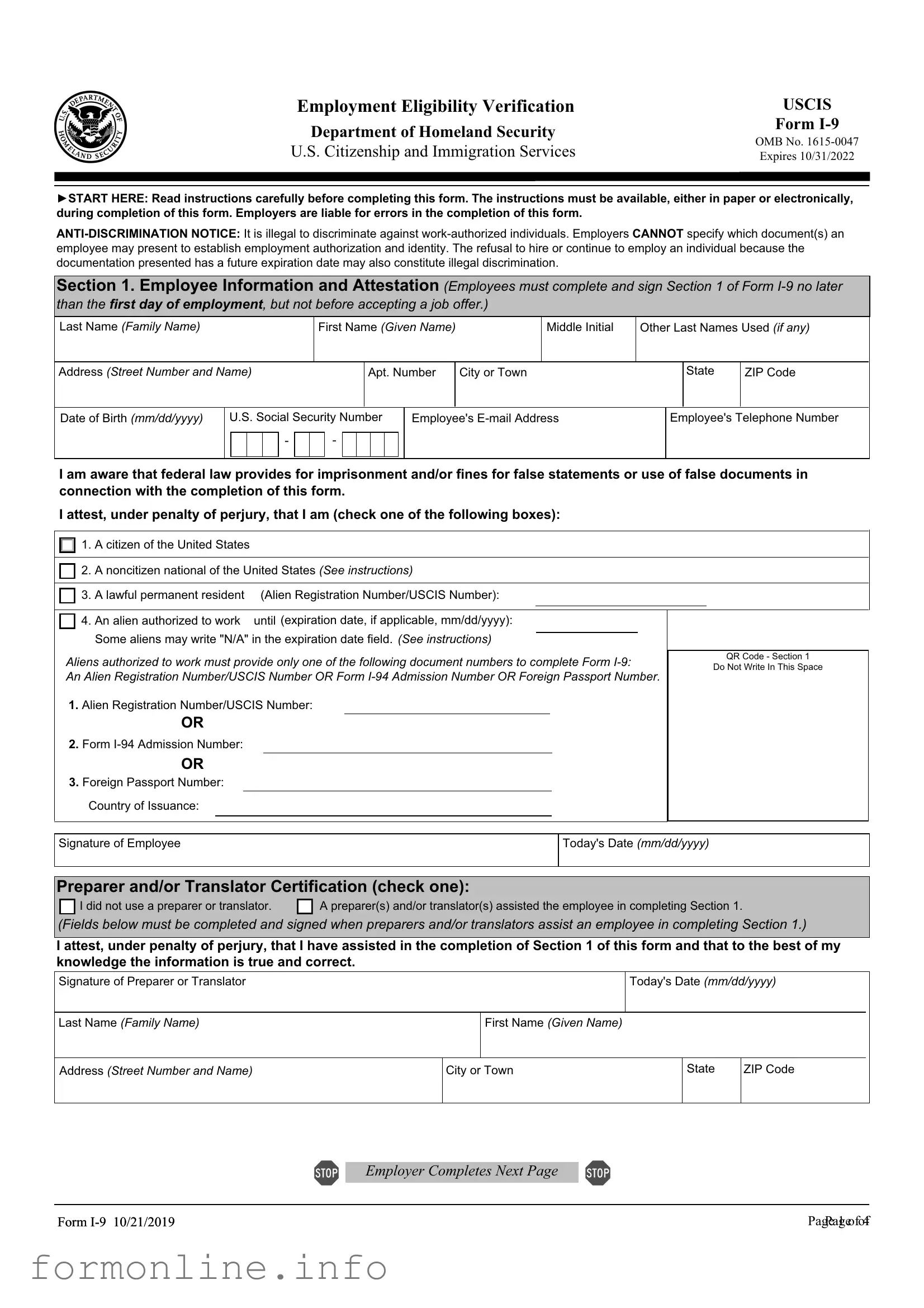 Fill Out a Valid USCIS I-9 Form
