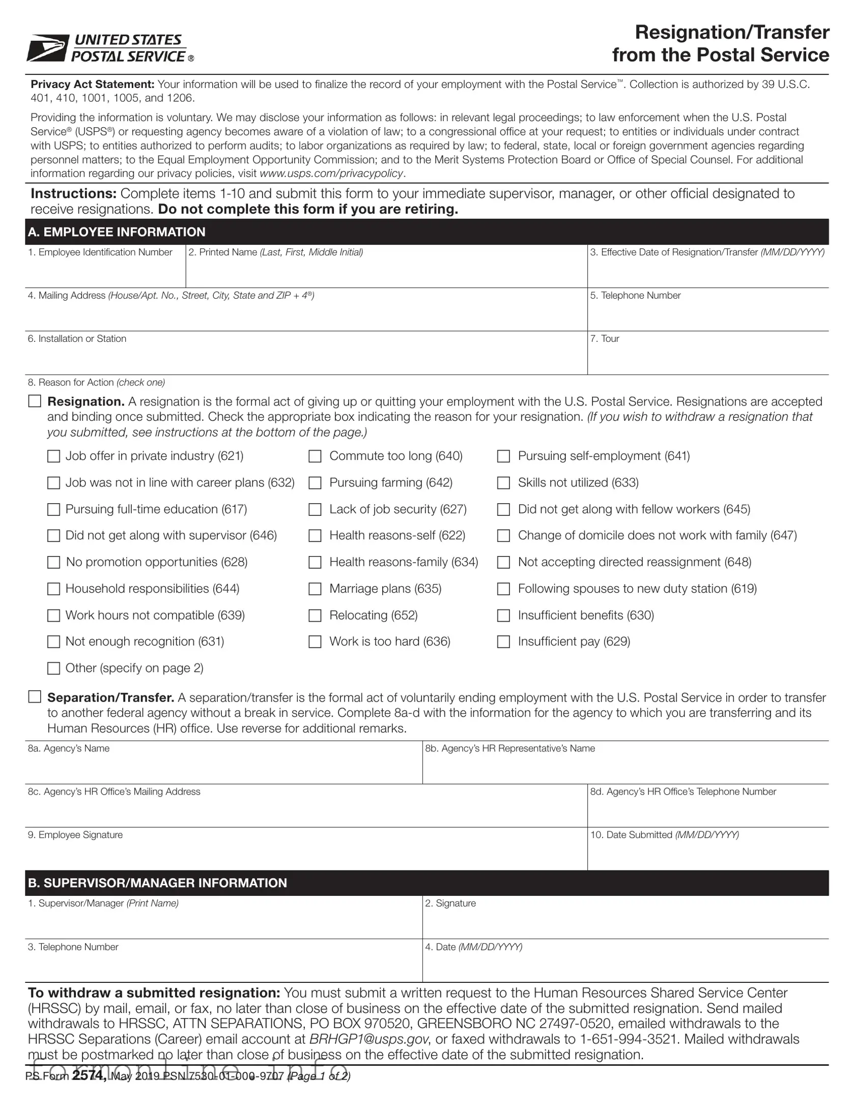 Fill Out a Valid Usps Resignation Form