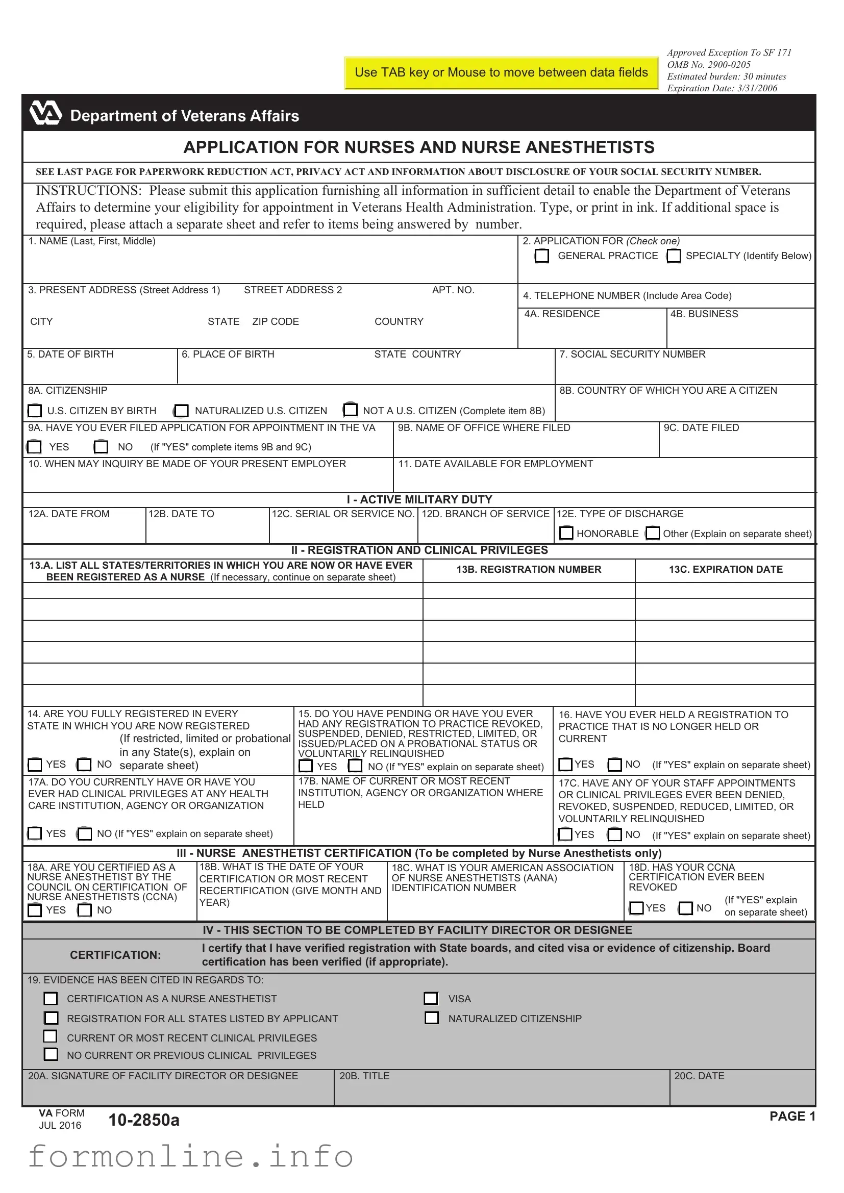 Fill Out a Valid VA 10-2850a Form