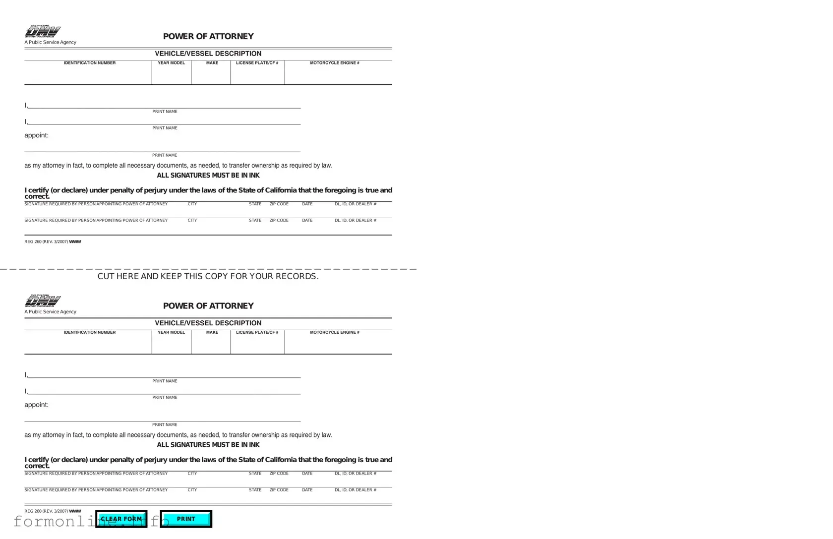 Fill Out a Valid Vehicle POA REG 260 Form