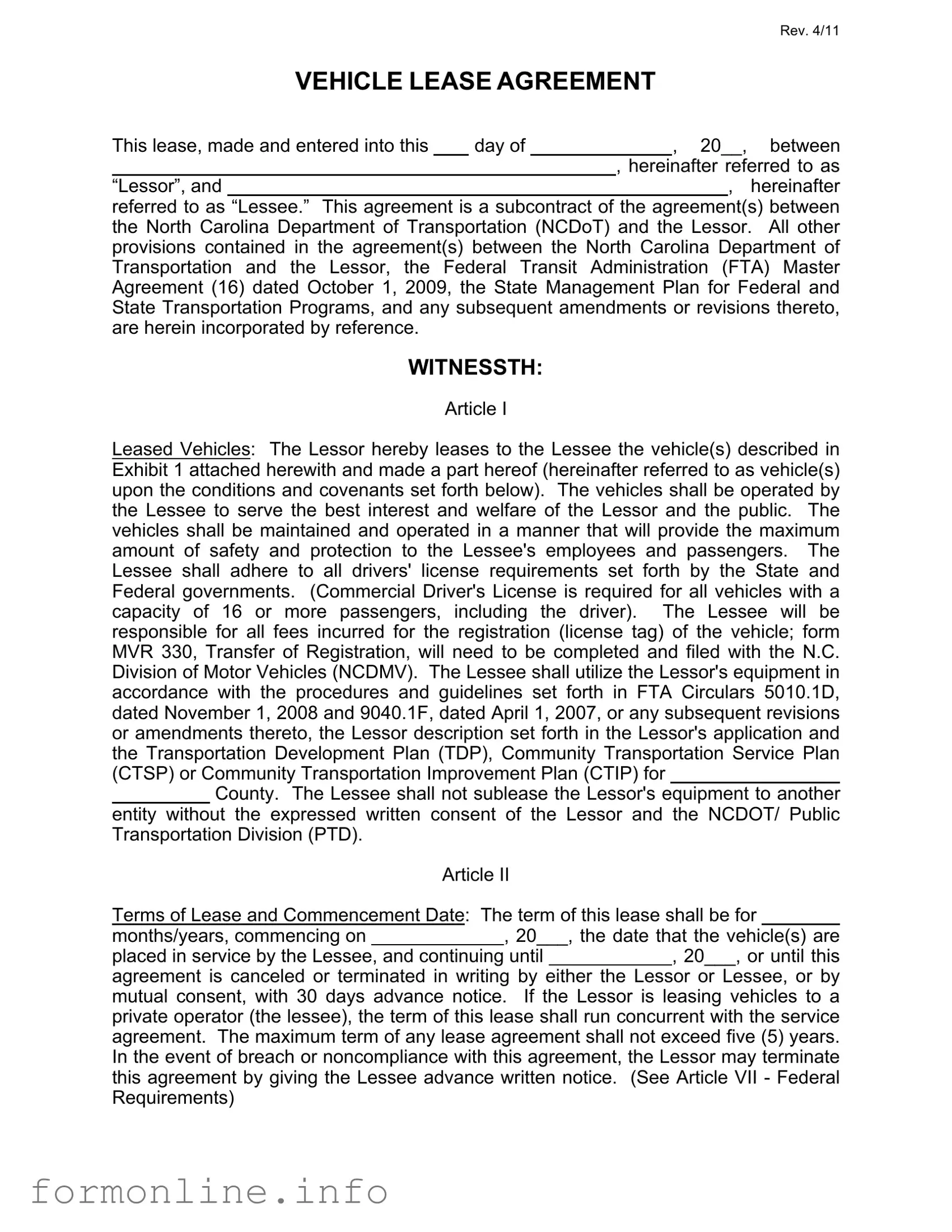 Fill Out a Valid Commercial Vehicle Lease Agreement Form