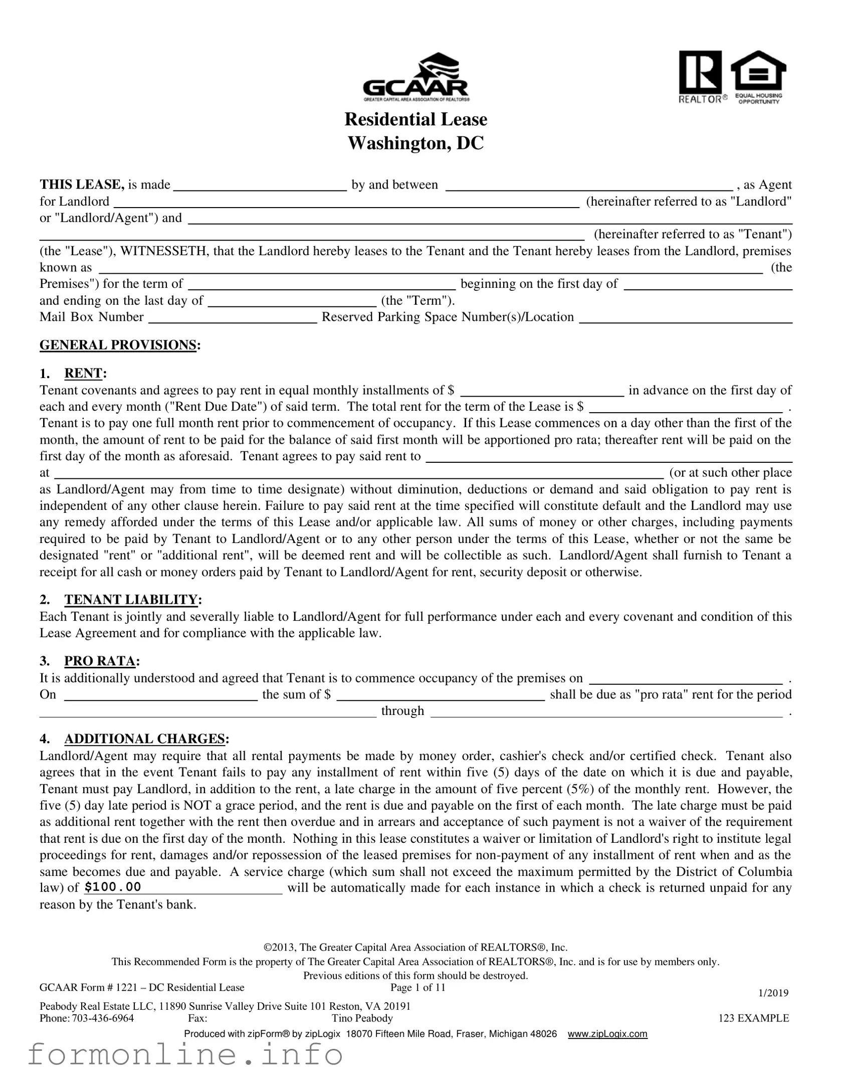 Fill Out a Valid Washington Dc Residential Lease Agreement Form