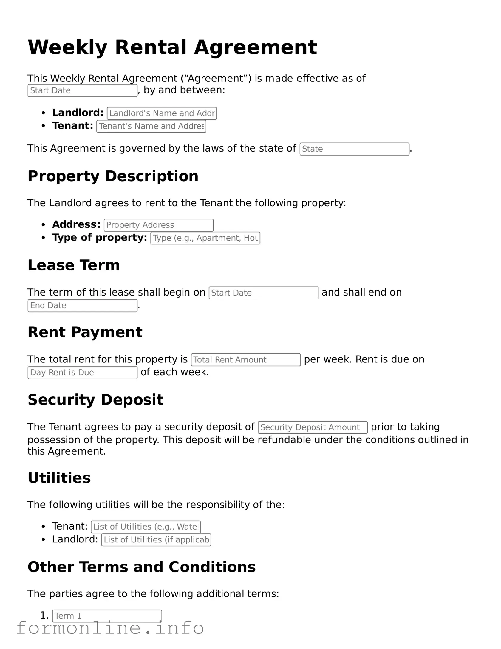 Printable Weekly Rental Agreement Form