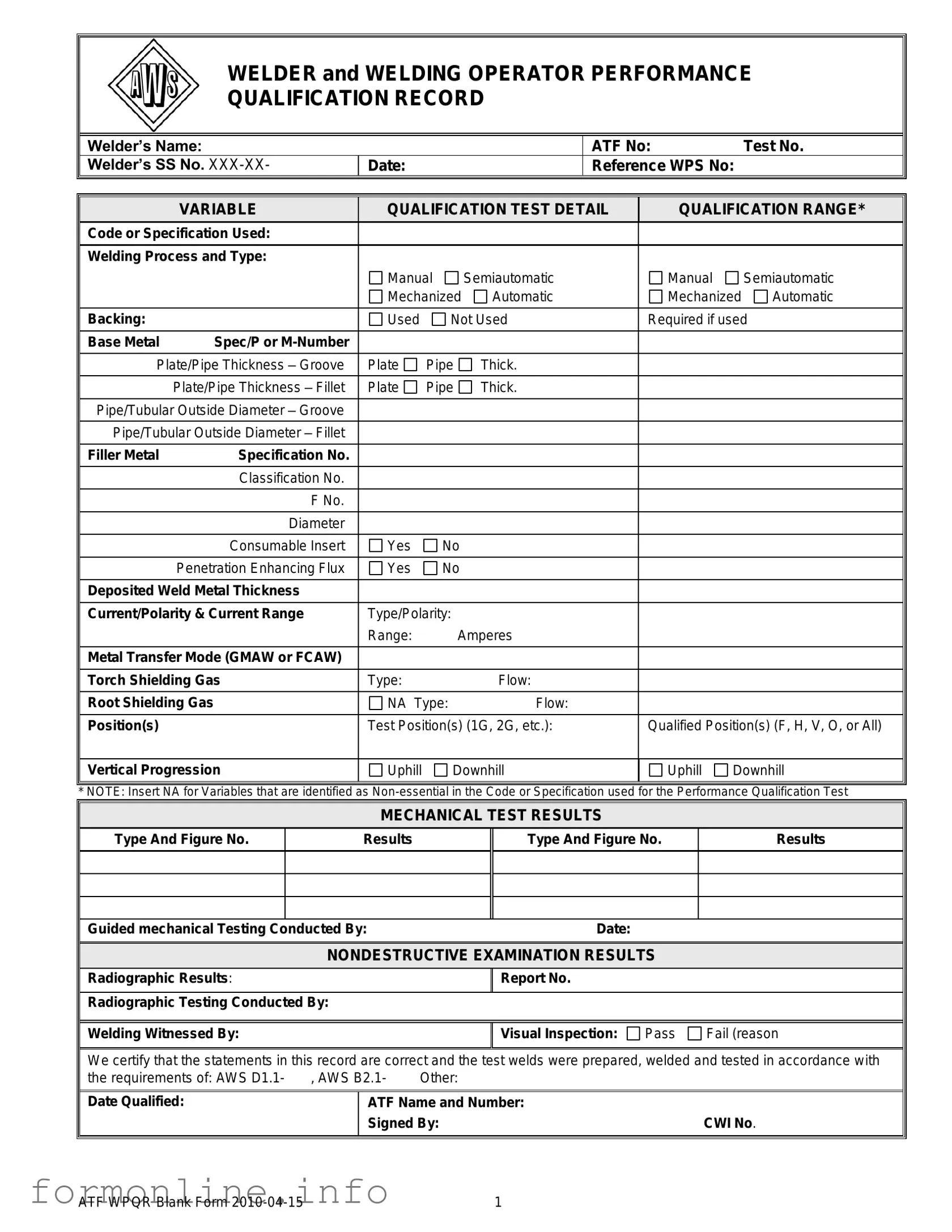 Fill Out a Valid Welder Performance Qualification Record Form