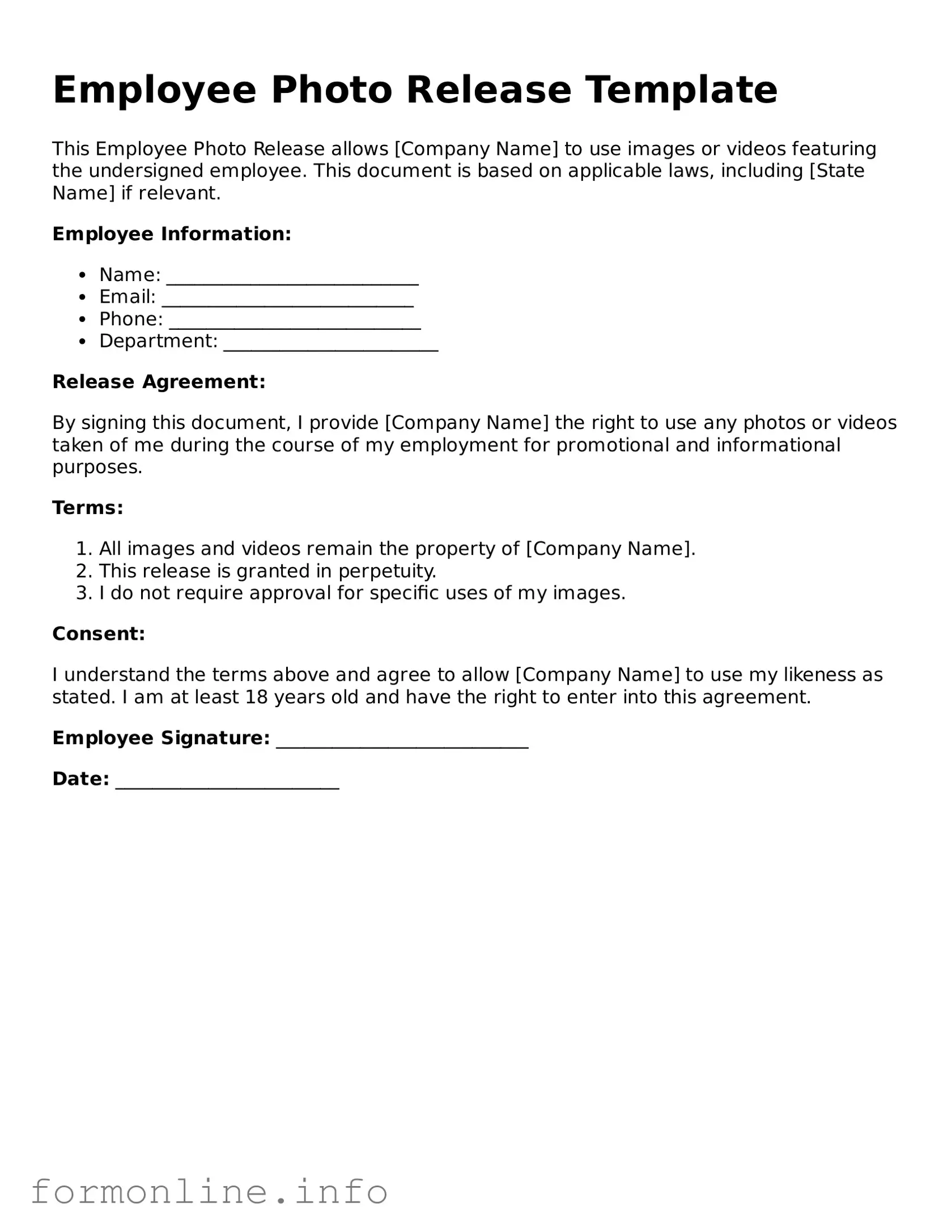 Printable Employee Photo Release Form